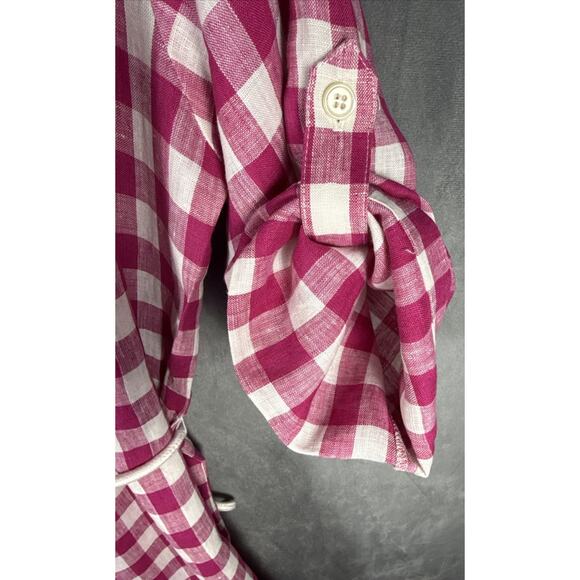 Karen Kane Size XL Linen Pink & White Check Button-Up Rope Belt Shirt Dress - Picture 11 of 11